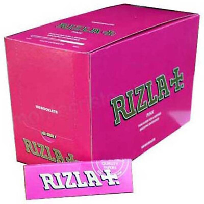 #ad Rizla Pink Rolling Papers 1x FULL BOX 100 Packs x 50 Leaves Regular Small Size $52.79