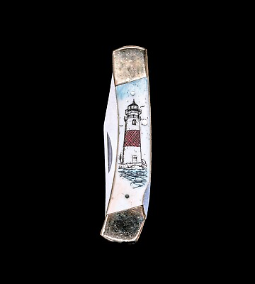 #ad Etched Lighthouse Colored Design Scrimshaw Collection Large Pocket Knife $57.60