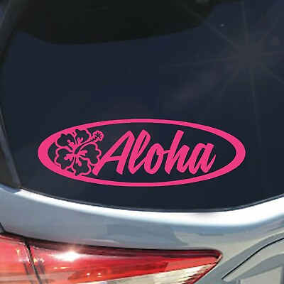 #ad Aloha hibiscus flower oval vinyl sticker decal Hawaii Hawaiian lei Oahu Maui $2.95