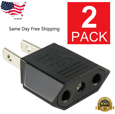 2 Pack Euro EU to US USA Power Plug Converter Adapter with Two Holes ABS Black $3.99