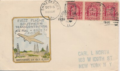 #ad First Flight Southern Transcontinental Air Mail Route 33 POD Shreveport LA 1930 $5.00