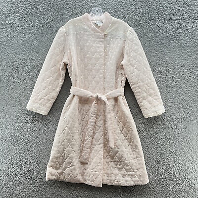 #ad VTG Christian Dior Robe Women Medium Pale Peach Lace Trim Quilted Wrap Kimono $50.92