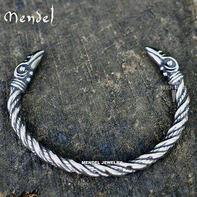 #ad MENDEL 8 Inch Mens Stainless Steel Norse Viking Raven Bangle Bracelet Arm Ring $19.99