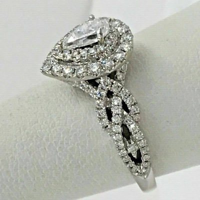 #ad 2.85Ct Pear Lab Created Diamond Halo Engagement Wedding 14K White Gold FN Ring $76.65