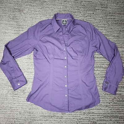 #ad Express Size M Women Shirt Essential Button Down Long Sleeve Collared Purple $16.99