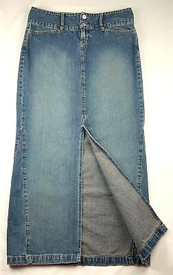 #ad Paris Blues Long Denim Skirt Women Size 11 Cotton Front Slit Vintage Pockets $35.64