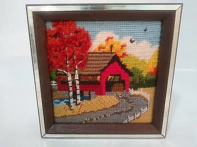 #ad Vintage Needlepoint Country Fall Bridge Absolutely Gorgeous Beautiful Work $24.00