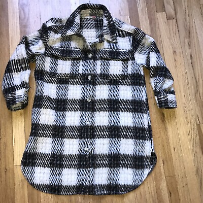 #ad VINCE CAMUTO Womens Large Black Plaid Vented Sides Round Hem Button Down Jacket $47.60