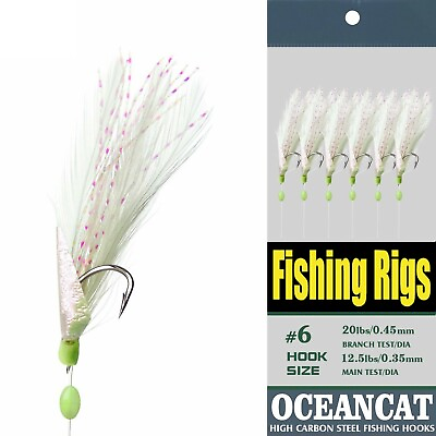 #ad #ad OCEAN CAT Sabik Fishing Rig 3 White Feather Fish Skin String Saltwater Fishing $56.79