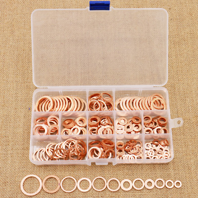 #ad 280xNew Assorted Solid Crush Copper Washer Sump Plug Banjo Bolt Tap Box 12 Sizes $30.02