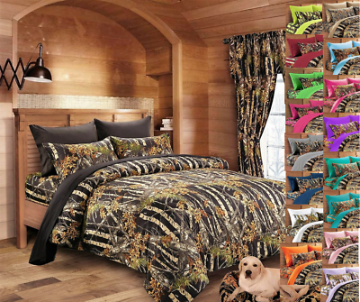 #ad 7 PC BLACK CAMO KING SIZE SET COMFORTER SHEETS PILLOWCASES CAMOUFLAGE $104.00