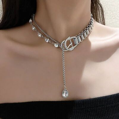 #ad Geometric Acrylic Crystal Women Necklace Long Pendant Silver Color Chains 1pcs $20.63