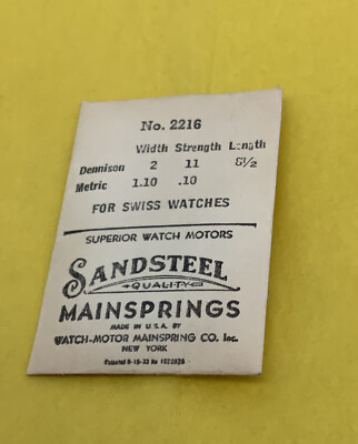 #ad SANDSTEEL 2216 Mainspring. New Old Stock $13.99