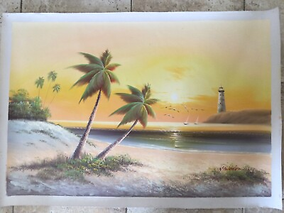 #ad Original Oil Painting Palm Tree 24 x 36 Inches 1 $90.00