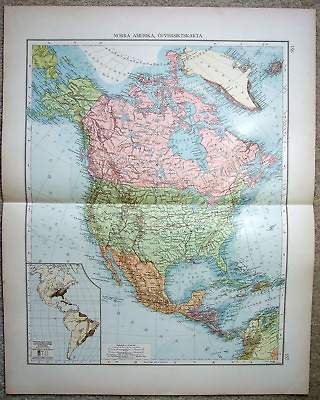 #ad North America: Original 1899 Map by Velhagen amp; Klasing. USA Canada Antique $20.00