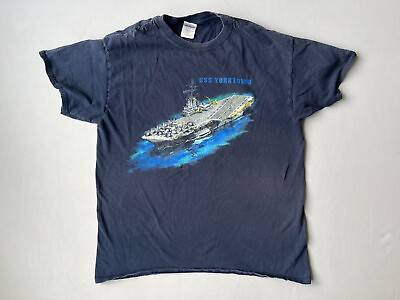 #ad USS Yorktown US Navy Military Ship Shirt Size Mens M L Blue w Back Graphic $16.95