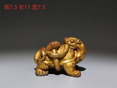 #ad 4.3quot; China Antique Handmade Tang dynasty Bronze gilt Snake turtle beast statue $849.99