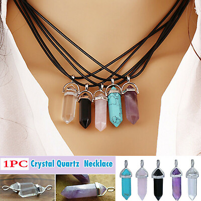 #ad 1PC Crystal Quartz Point Hexagonal Healing Pendant Chakra Necklace Gemstone 2023 $6.99