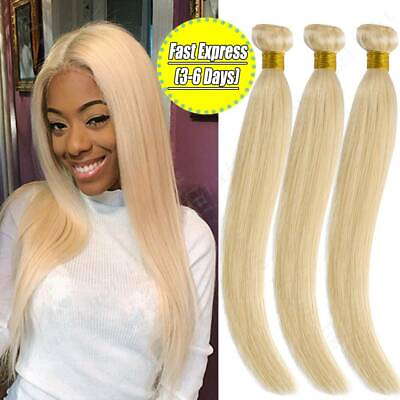 #ad 300G 3 Bundles Real Virgin Human Hair Extensions Weave Weft 8 30 Inch Blonde USA $77.74