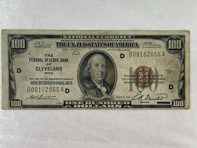 #ad 1929 $100 National Currency CLEVELAND OHIO Jones Woods K1.28 $199.95