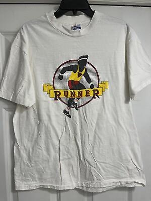 #ad Runner XL Tshirt Vtg 1987 Hanes Beefy T USA High Vis Athletic Single Stitch Top $17.50