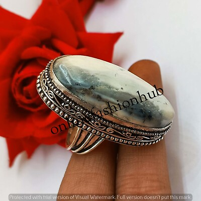 #ad WOW Dendrite Opal amp; Mix 925 Sterling Silver Plated Vintage Bohemian Unisex Rings $7.64