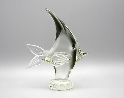 #ad Fish Murano Vintage Glass Figurine Clear Angelfish Pterophyllum Gray Art Seguso $65.00