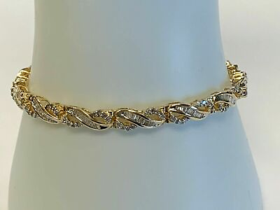#ad 9 Ct Baguette Lab Created Diamond 7.25#x27;#x27; Tennis Bracelet Gold Plated 925 Silver $142.55
