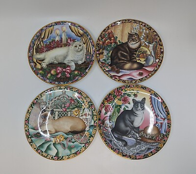 #ad Vintage Set of 4 Aynsley Fine Bone China Cat Collector Plates $32.95