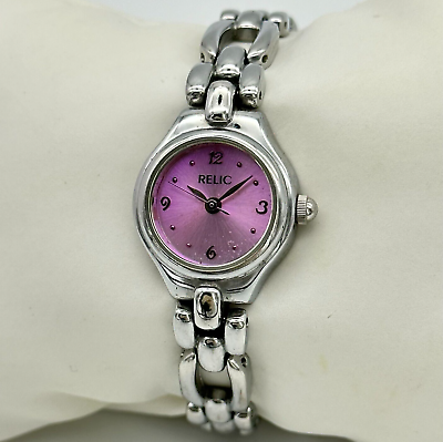 #ad Ladies RELIC by Fossil Silver Tone Steel Bracelet Watch Purple Gray Dial ZR33196 $15.29