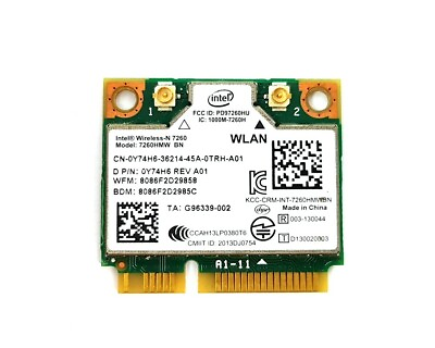 Intel Dell Wireless N 7260 Mini PCI E WiFi BlueTooth Card 300Mbps 7260HMW Y74H6 $9.18
