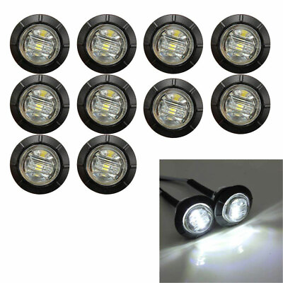 #ad 10PCS 12V LED Car Small Round Side Marker Light Lorry Button Lamp Off Road White $11.99