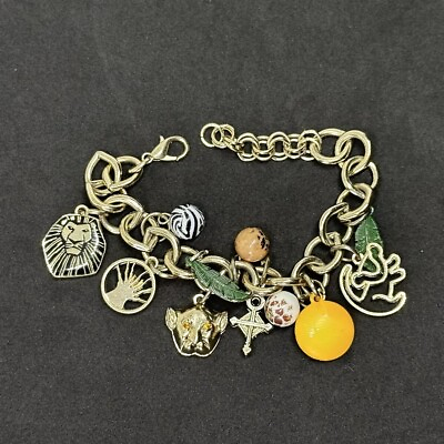 #ad Disney Lion King Charm Bracelet 7.5quot; Gold Tone Dangle Jewelry $12.99