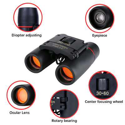 #ad HD 30x60 Red Film Folding Binoculars Telescope Compact Hiking Camping Sport Gift $17.59