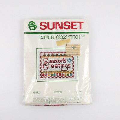 #ad Sunset Counted Cross Stitch Kit Seasons Greetings Sampler 169 4 x 5 Vintage $7.99