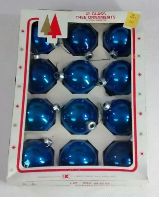 #ad Vintage Glass Tree Ornaments Kmart Made in USA blue Shiny Luster 12 Count 2 1 4 $27.99