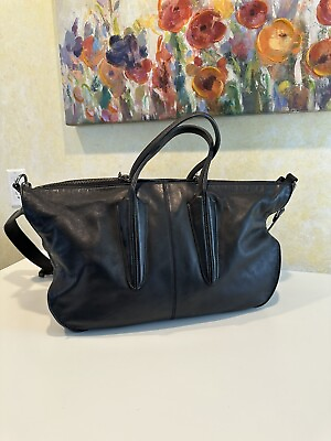 #ad Pour La Victoire Large Black Soft Leather Shoulder Bag Or Satchel Purse Large $68.00
