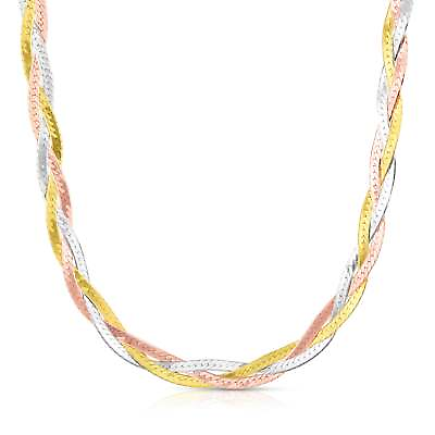 #ad Tri Color Sterling Silver Braided Herringbone Necklace for Women $39.99