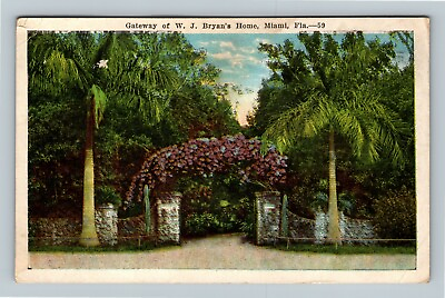 #ad Miami Entrance William J Bryan#x27;s Home Built 1913 Florida c1923 Vintage Postcard $6.99
