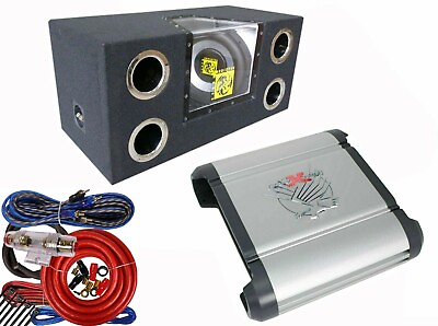 #ad Audiotek Dual 10quot; 1600W Power Band Pass Subwoofer Box 2000W Amplifier Kit $229.99