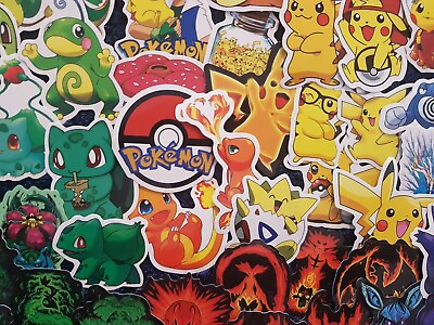 Pokemon Stickers 20 50 Gaming Red Yellow Pikachu Bulbasaur Charmander Squirtle AU $14.95