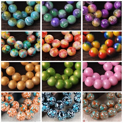 #ad 20pcs Round 10mm Coated Opaque Glass Loose Beads lot for Jewelry Making Findings $2.75