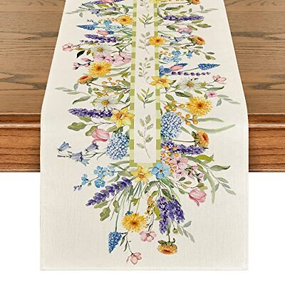 #ad Bloom Flowers Tulip Spring Table Runner 13quot; x 120quot; Table Runner Beige $28.63