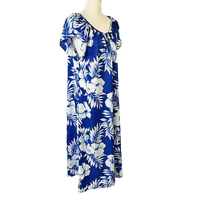 #ad Hilo Hattie Hawaiian Dress Muumuu Maxi Dress Size XL Blue Floral Tiki Hawaiian $35.99