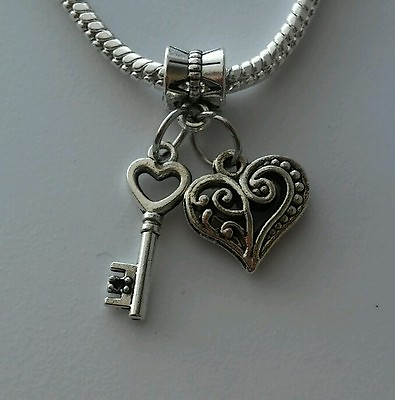 #ad Key Heart Dangle Bead For European Style Charm Bracelet Silver More options. $10.95