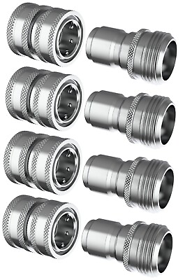 #ad Stainless Steel Garden Hose Quick Connect Set 4 Female QC x 4 Male Plugs 4x4 $49.99