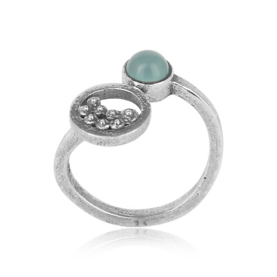 #ad Women#x27;s 925 Silver Granule Bypass Designer Aqua Gemstone Oxidized Rings $17.01