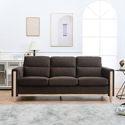 #ad Solid Wood Three Seater Sofa with Soft Cushions Durable 79.5quot; Couch $552.61