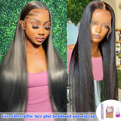 #ad 32 Inch Lace Front Wigs Human Hair Pre Plucked Straight 13x4 Lace Frontal Wigs $106.51
