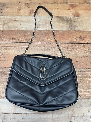 #ad Steve Madden Brielle Large Shoulder Black Quilted Bag Hardware Chain Straps Mint $21.99